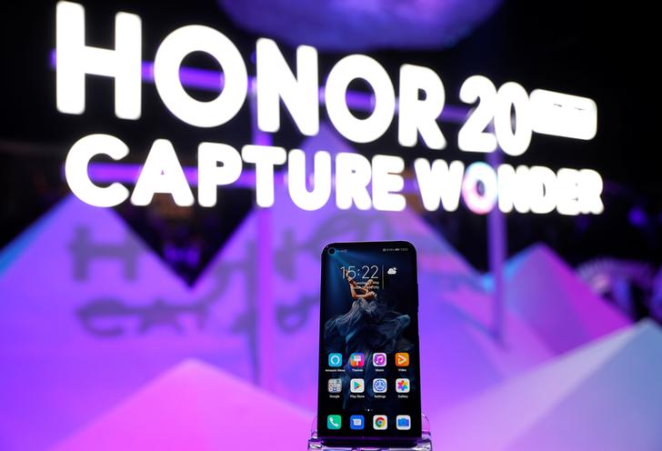 Huawei's new Honor 20 smartphone is seen at a product launch event in London, Britain, May 21, 2019.  REUTERS/Peter Nicholls