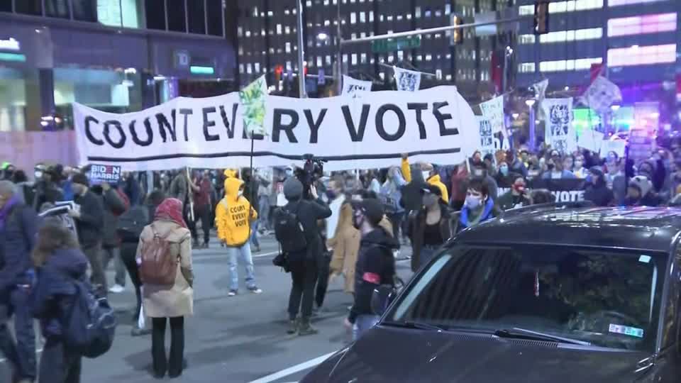 In cities across U.S., dueling protests sprout up as vote-counting drags on