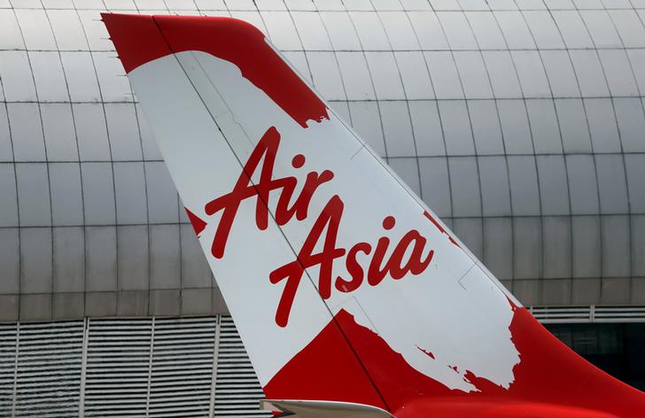 Tail of AirAsia X plane as seen at the Garuda Maintenance Facility AeroAsia in Tangerang, Indonesia, September 20, 2017. Picture taken September 20, 2017. REUTERS/Beawiharta