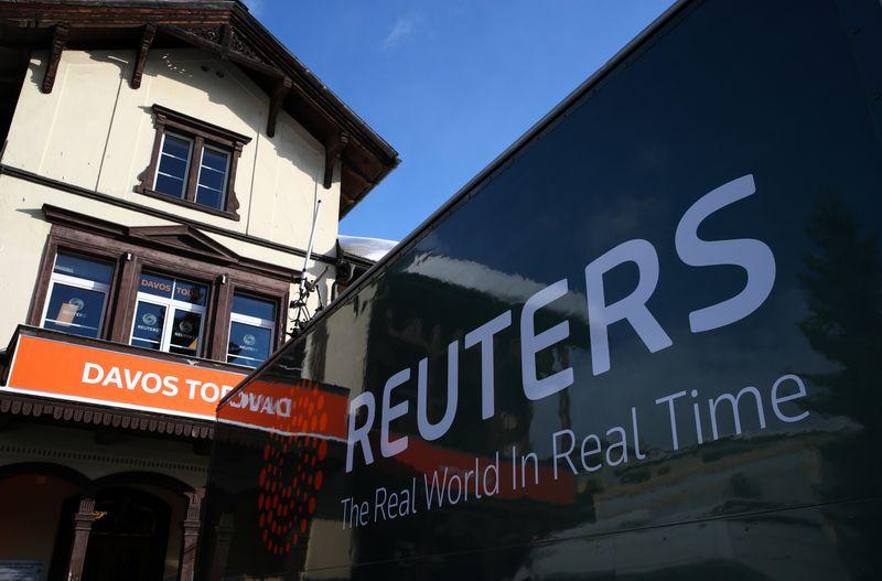 A logo of Thomson Reuters is pictured on a truck during preparations for the annual meeting of the World Economic Forum (WEF), in Davos, Switzerland January 19, 2020. REUTERS/Denis Balibouse
