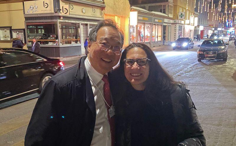 Reuters Wealth Management Editor Lauren Young and Yo-Yo Ma at the World Economic Forum in Davos, Switzerland, January 21, 2020.
