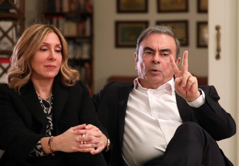 Former Nissan chairman Carlos Ghosn and his wife Carole Ghosn talk during an interview with Reuters in Beirut, Lebanon January 14, 2020. REUTERS/Mohamed Azakir - RC2TFE9TNASO
