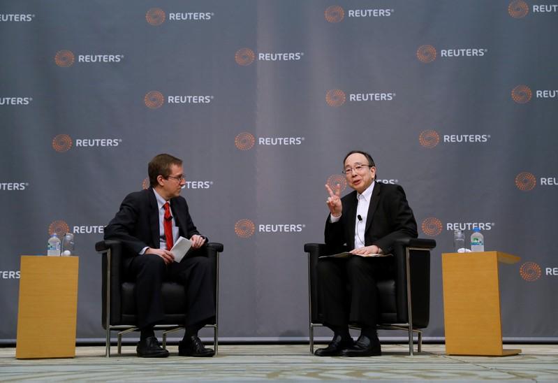 Bank of Japan Deputy Governor Masayoshi Amamiya talks with Reuters Japan Bureau Chief William Mallard during a Reuters Newsmaker event in Tokyo, Japan July 5, 2019. REUTERS/Issei Kato
