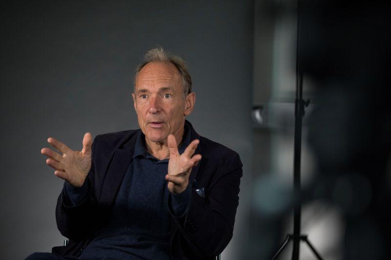 World Wide Web founder Tim Berners-Lee speaks during an interview ahead of a speech at the Mozilla Festival 2018 in London