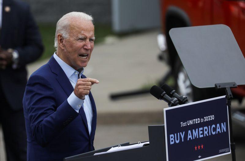 Democratic U.S. presidential nominee and former Vice President Joe Biden speaks about President Donald Trump's recently revealed comments about the coronavirus disease (COVID-19) pandemic during a campaign stop in Warren, Michigan, U.S., September 9, 2020. REUTERS/Leah Millis