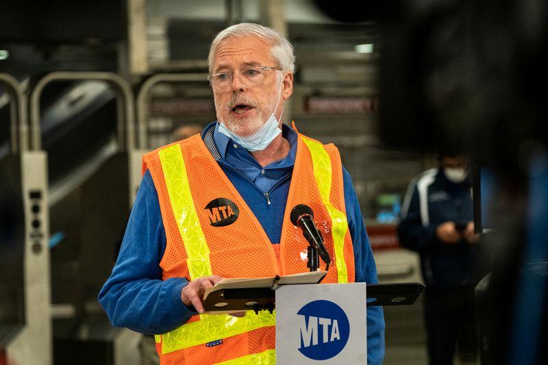 MTA Chairman and CEO Patrick J. Foye speaks to the media during a news conference about overnight closure of subway system as the outbreak of the coronavirus disease (COVID-19) continues in the Queens borough of New York City, New York, U.S., May 5, 2020. Picture taken May 5, 2020. REUTERS/Jeenah Moon