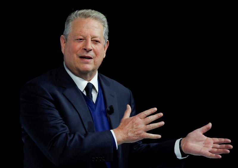 Al Gore, former U.S. Vice President and Climate Reality Project Chairman, gestures as he attends the World Economic Forum (WEF) annual meeting in Davos, Switzerland, January 22, 2019. REUTERS/Arnd Wiegmann