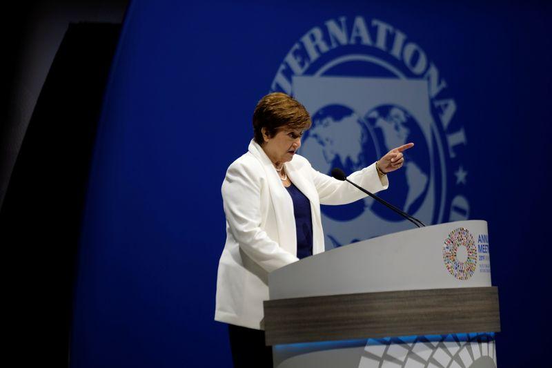 International Monetary Fund Managing Director Kristalina Georgieva addresses the fall meetings of the International Monetary Fund and World Bank in Washington, U.S., October 18, 2019. REUTERS/James Lawler Duggan