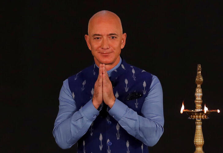 FILE PHOTO: Jeff Bezos, founder of Amazon, attends a company event in New Delhi, India, January 15, 2020. REUTERS/Anushree Fadnavis/File Photo    To match Special Report AMAZON-INDIA/OPERATION