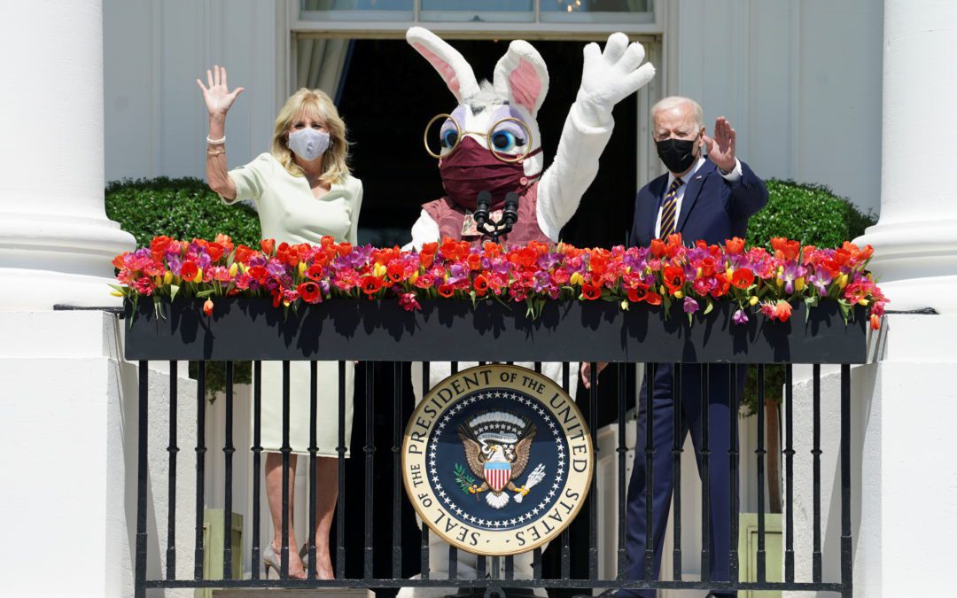 U.S. President Joe Biden delivers remarks on the tradition of Easter from the Blue Room Balcony of the White House in Washington