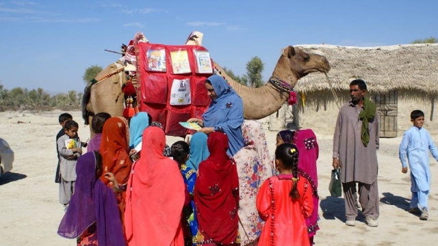 Roshan the camel brings books to homeschooling children in rural Pakistan