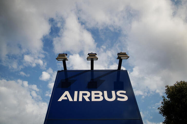 A logo of Airbus is seen at the entrance of its factory in Blagnac near Toulouse, July 1, 2020. REUTERS/Benoit Tessier