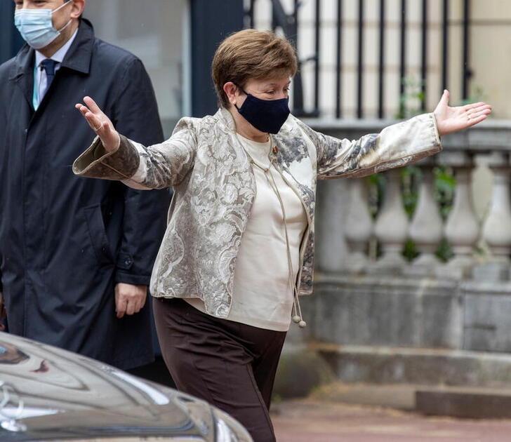 Managing Director of the International Monetary Fund Kristalina Georgieva reacts as she arrives to the G7 finance ministers meeting, at Lancaster House in London, Britain June 4, 2021. Steve Reigate/Pool via REUTERS