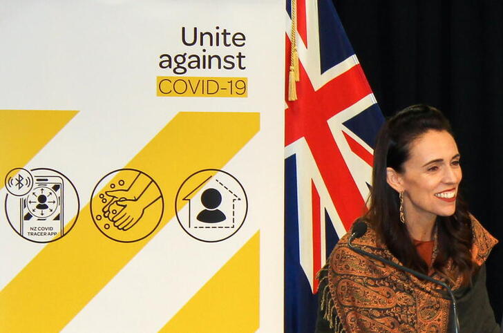 New Zealand's Prime Minister Jacinda Ardern speaks at a news conference on the coronavirus disease (COVID-19) pandemic in Wellington, New Zealand, February 17, 2021.   REUTERS/Praveen Menon