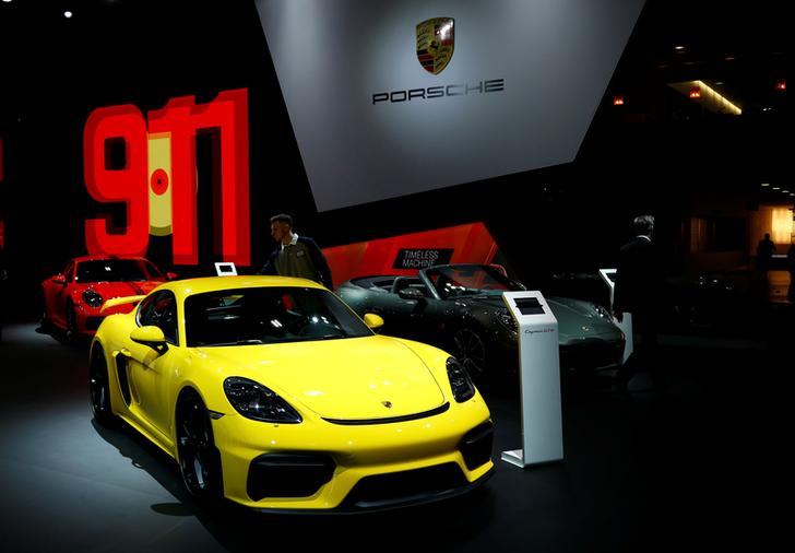 A Porsche Cayman GT4 car is seen at Brussels Motor Show, Belgium, January 9, 2020. REUTERS/Francois Lenoir