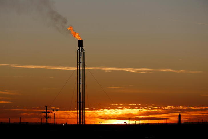 FILE PHOTO: A flare burns excess natural gas in the Permian Basin in Loving County, Texas, U.S. November 23, 2019. Picture taken November 23, 2019.  REUTERS/Angus Mordant/File Photo