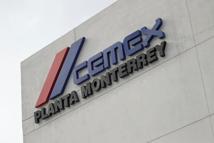 The logo of Mexican cement maker CEMEX is pictured at it's plant in Monterrey, Mexico June 8, 2021. Picture taken June 8, 2021. REUTERS/Daniel Becerril