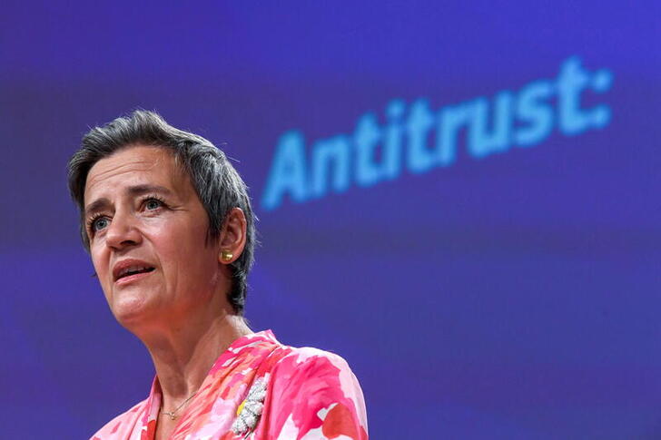 FILE PHOTO: European Commissioner for Europe fit for the Digital Age Margrethe Vestager speaks during a news conference on a competition sector inquiry at the EU headquarters in Brussels, Belgium June 9, 2021. John Thys/Pool via REUTERS/File Photo
