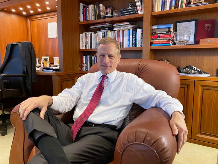 Dallas Federal Reserve Bank President Robert Kaplan speaks during an interview in his office at the bank's headquarters in Dallas, Texas, U.S. January 9, 2020. REUTERS/ Ann Saphir