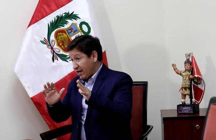 Peru's Prime Minister Guido Bellido speaks during an interview with Reuters in Lima, Peru, August 7, 2021. REUTERS/Angela Ponce