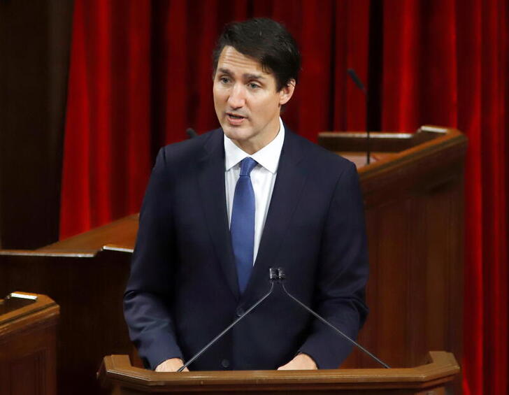 Canada's Prime Minister Justin Trudeau speaks after Mary Simon is sworn in as the first indigenous Governor General during a ceremony in Ottawa, Ontario, Canada July 26, 2021. REUTERS/Patrick Doyle