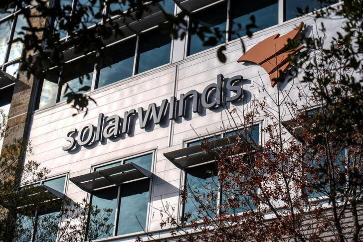 The SolarWinds logo is seen outside its headquarters in Austin, Texas, U.S., December 18, 2020. REUTERS/Sergio Flores