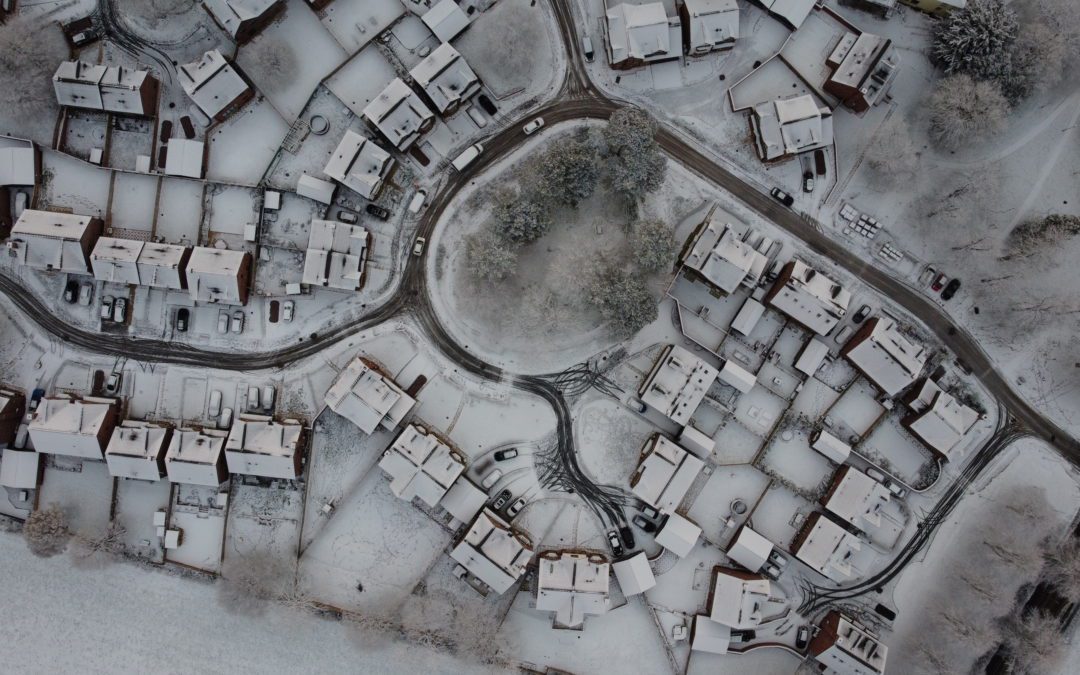 Snow covers houses in the village of Keele after Storm Arwen