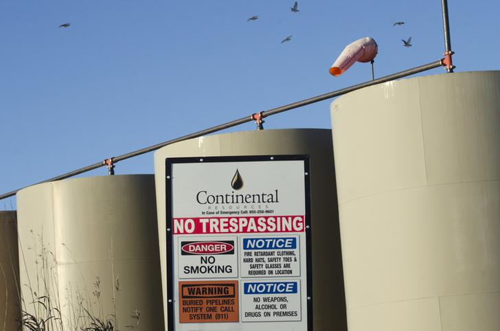 Birds fly over storage tanks on a Continental Resources oil production site near Williston, North Dakota January 23, 2015.  REUTERS/Andrew Cullen   (UNITED STATES - Tags: BUSINESS ENERGY COMMODITIES)
