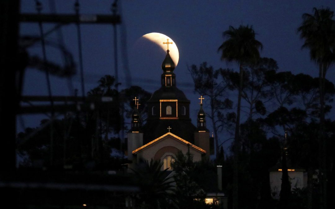 The moon is seen during a lunar eclipse in Los Angeles