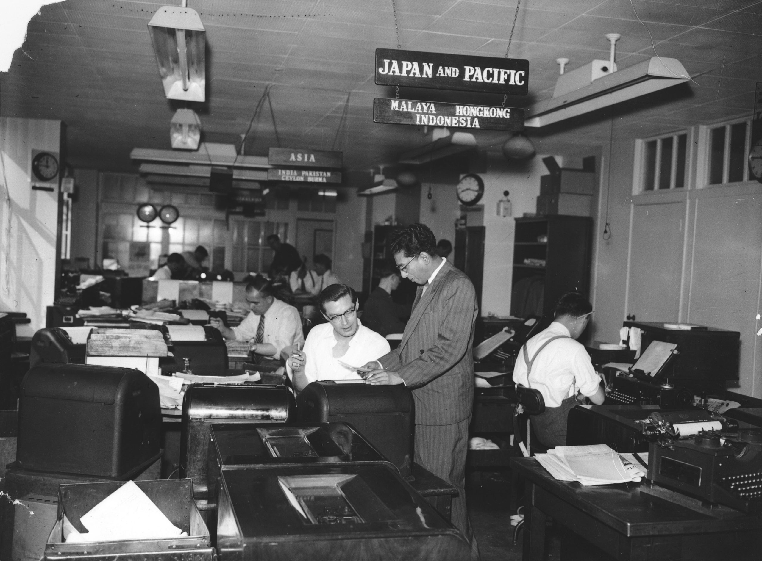 85 Fleet Street editorial - Japan and Pacific (Malaya, Hong Kong, Indonesia), Asia (India, Pakistan, Ceylon, Burma) desks c1951