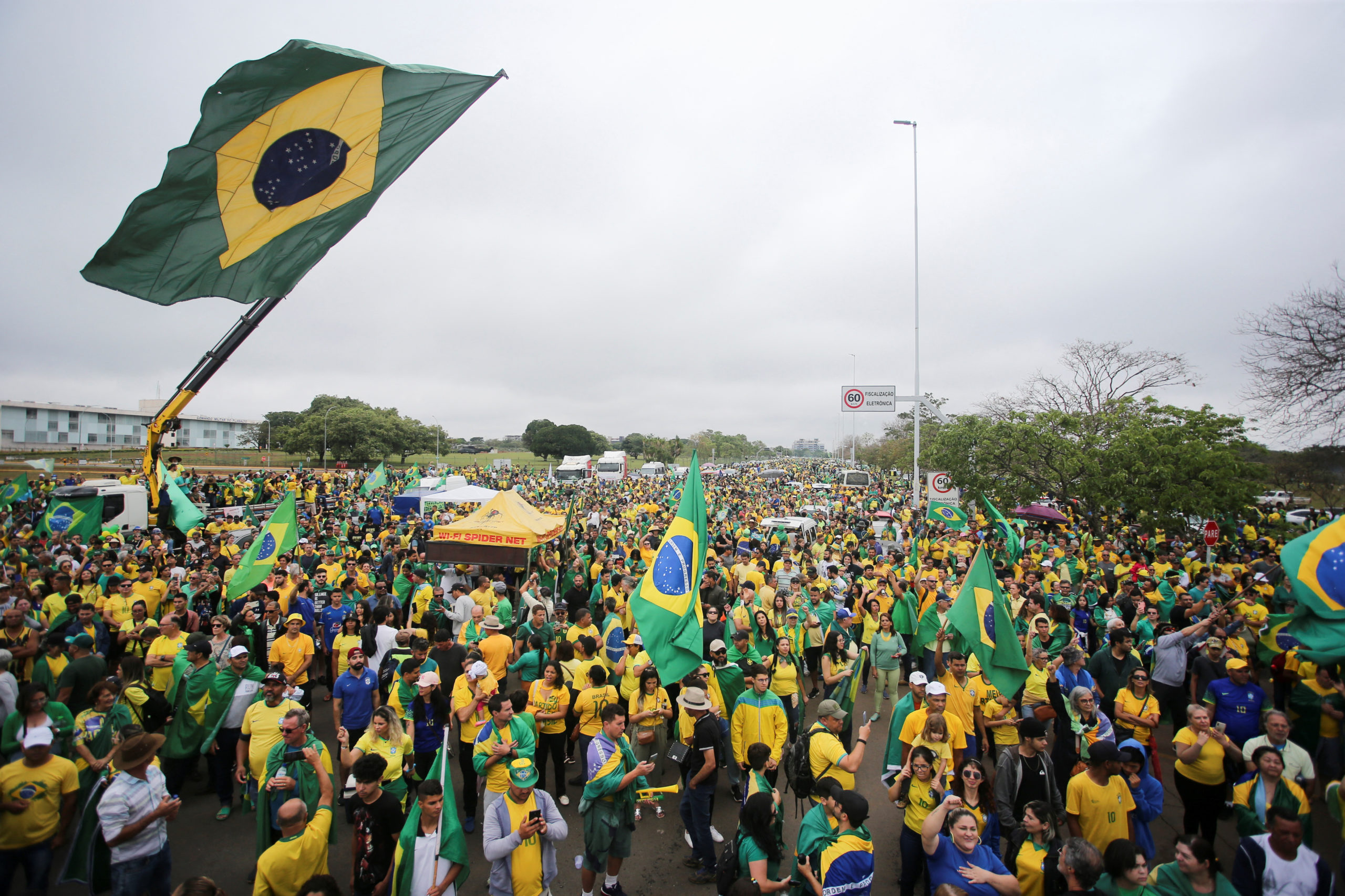 Supporters of Brazil's President Jair Bolsonaro hold a protest against President-elect Luiz Inacio Lula da Silva who won a third term following the presidential election run-off, at Urban Military Sector in Brasilia, Brazil, November 2, 2022. REUTERS/Diego Vara 