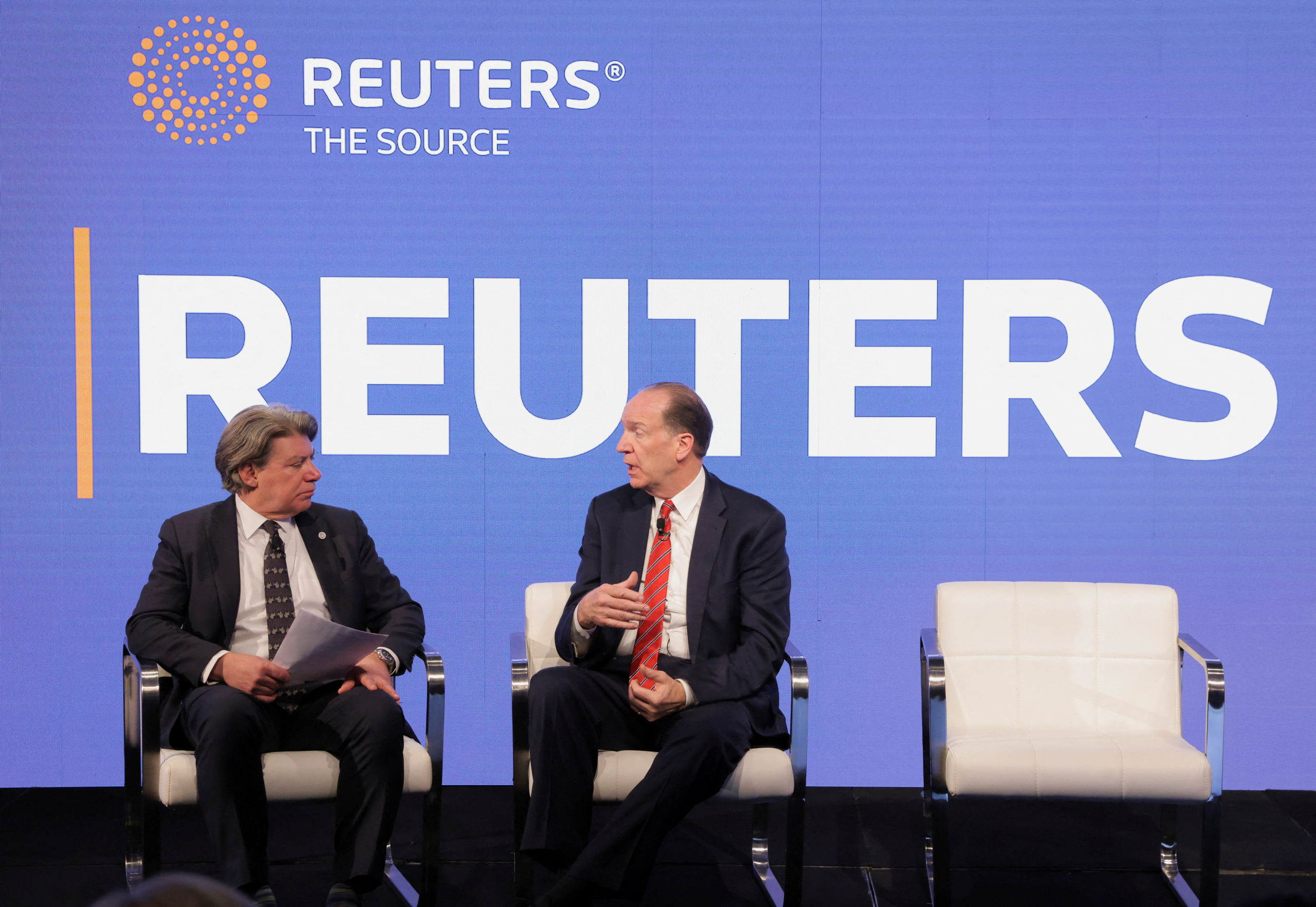 Reuters Trade and Global Economy Correspondent David Lawder listens as World Bank President David Malpass speaks during the Reuters NEXT Newsmaker event in New York City, New York, U.S., December 1, 2022. REUTERS/Andrew Kelly