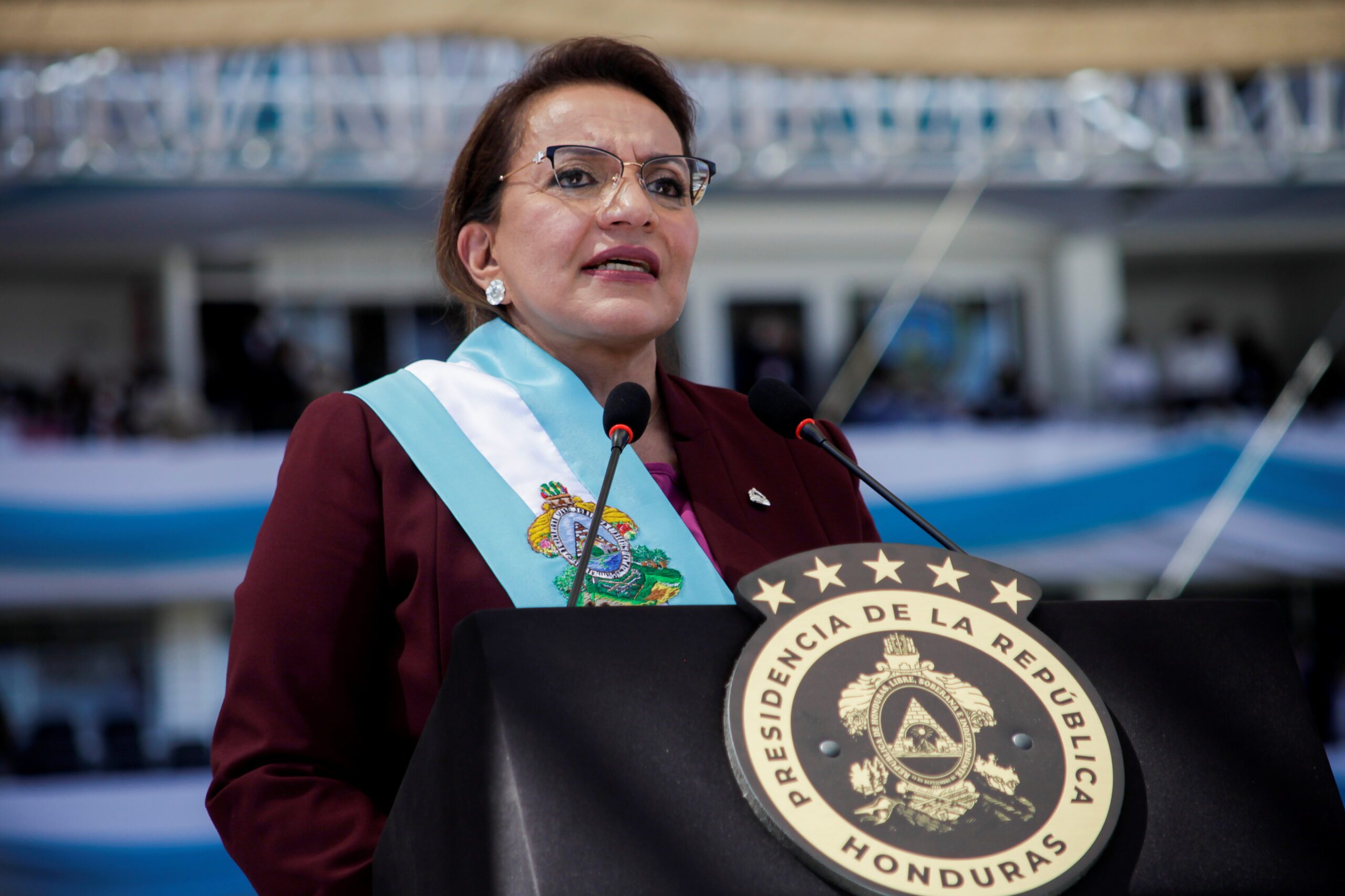 New Honduran President Xiomara Castro delivers a speech after being sworn-in during a ceremony in Tegucigalpa, Honduras January 27, 2022. REUTERS/Fredy Rodriguez