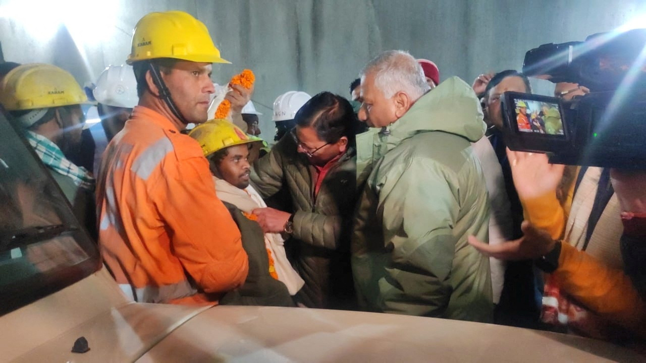 One of the trapped workers is checked out after he was rescued from the collapsed tunnel site in Uttarkashi in the northern state of Uttarakhand, India, November 28, 2023. Uttarkashi District Information Officer/Handout via REUTERS