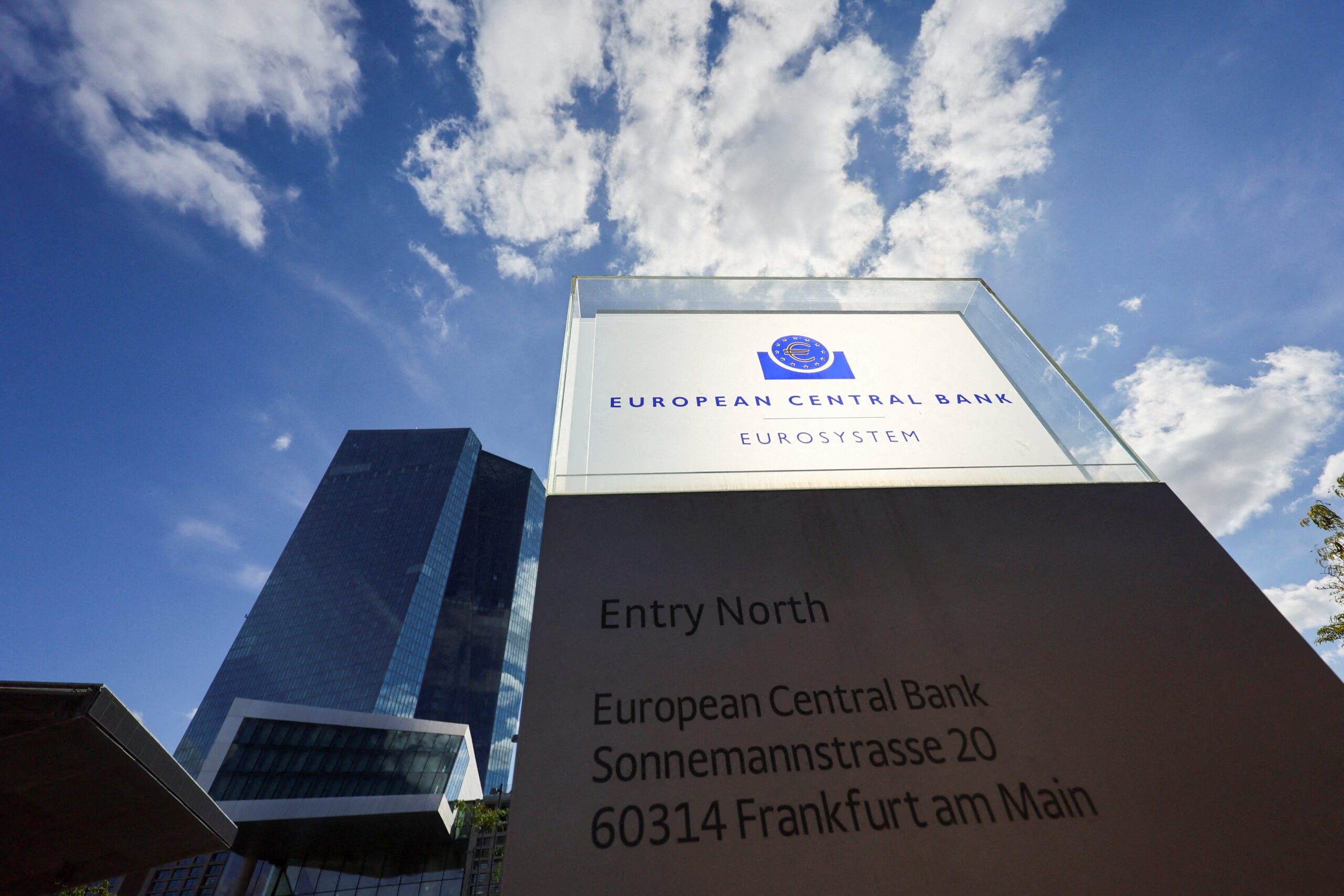 FILE PHOTO: A view shows the board of the European Central Bank (ECB) building, on the day of the monthly news conference following the ECB's monetary policy meeting in Frankfurt, Germany, September 14, 2023. REUTERS/Wolfgang Rattay/File Photo